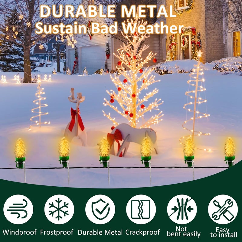 Wenfan 12 Inch Upgraded Metal Christmas Light Stakes 30 Pcs Christmas Yard Lights Stakes Universal Lawn Holiday Light Stake for C7 C9 String Lights Ground Stakes for Xmas Lights on Garden Driveway Pathway - Image 5